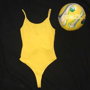 Yellow Ribbed Flat Thong Bodysuit